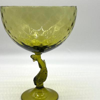 Olive Glass Fish Stemmed Large Compote/Bowl
