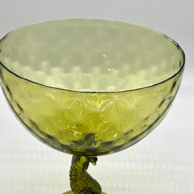 Olive Glass Fish Stemmed Large Compote/Bowl
