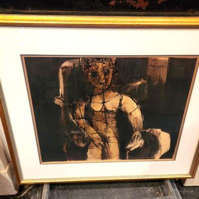Lot #136  Abstract Watercolor - Man w/dog