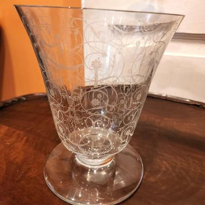 Lot #138  Baccarat Vase - lovely etched design - signed
