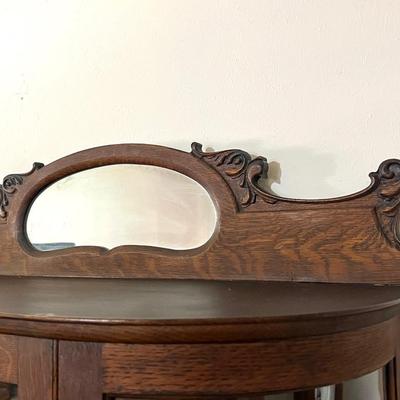 Antique Victorian Oak Wood Curved Glass China Display