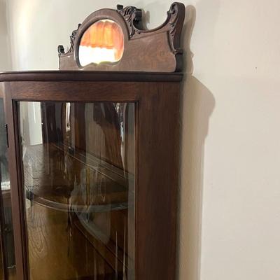 Antique Victorian Oak Wood Curved Glass China Display
