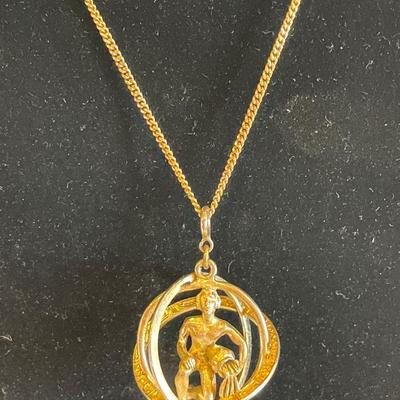 Aquarius charm on chain & leaf necklace