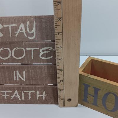 Stay rooted in Faith slat wood wall hanging and a Hopes and Blessings box