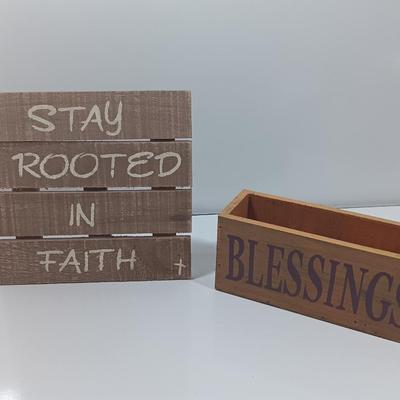 Stay rooted in Faith slat wood wall hanging and a Hopes and Blessings box
