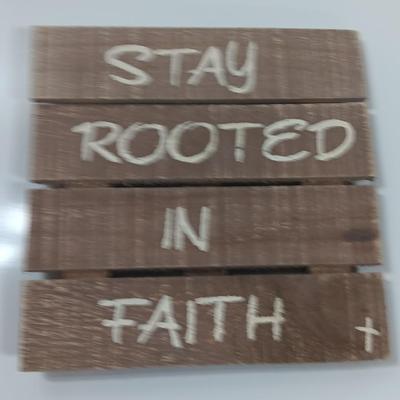 Stay rooted in Faith slat wood wall hanging and a Hopes and Blessings box