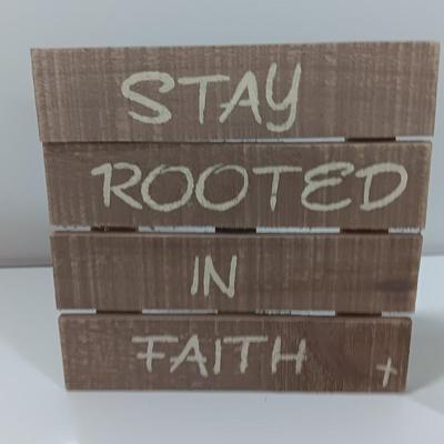 Stay rooted in Faith slat wood wall hanging and a Hopes and Blessings box