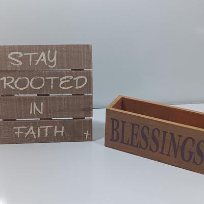 Stay rooted in Faith slat wood wall hanging and a Hopes and Blessings box