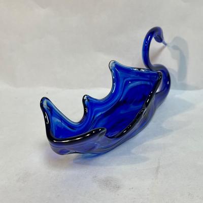 Vintage Large Cobalt Blue Art Glass Swan Centerpiece Displayable Bowl