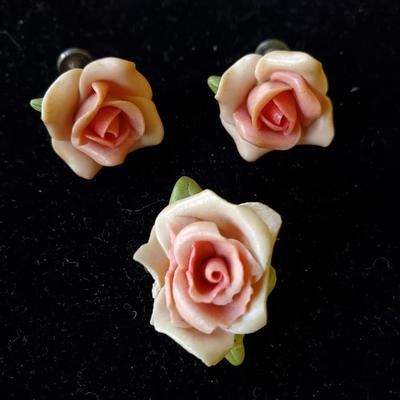 Vintage 'Rose' Earrings and Pin