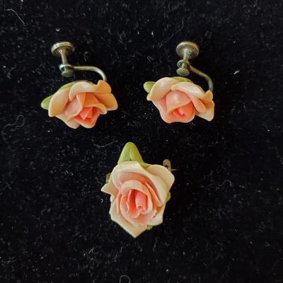 Vintage 'Rose' Earrings and Pin