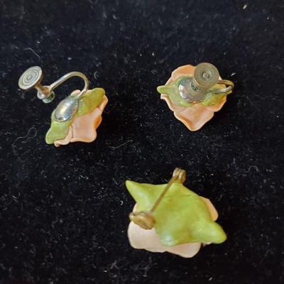 Vintage 'Rose' Earrings and Pin