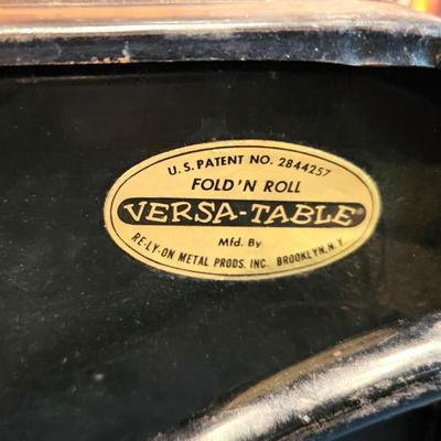 Lot #165  Attic find!  Cool vintage Roll & Fold Versa Table - rolling bar