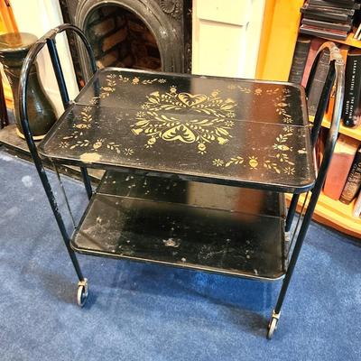 Lot #165  Attic find!  Cool vintage Roll & Fold Versa Table - rolling bar