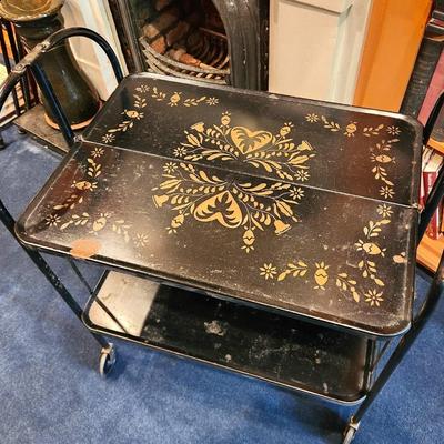 Lot #165  Attic find!  Cool vintage Roll & Fold Versa Table - rolling bar
