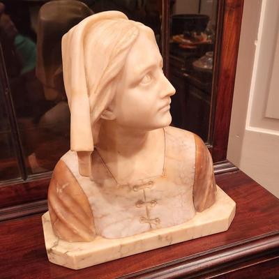 Lot #176  Antique Alabaster Replica of Guisseppe Bessi's famous Joan of Arch