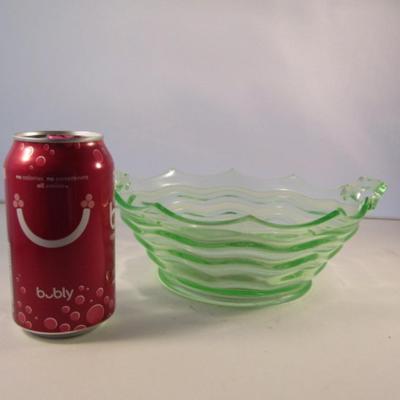 Vintage Uranium Glass Rippled Bowl with Handles- Approx 3 1/4