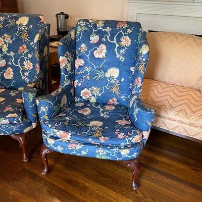 2 Queen Anne wing chairs