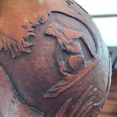 Folk Art Gourd Art Large Heavily Carved