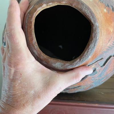 Folk Art Gourd Art Large Heavily Carved