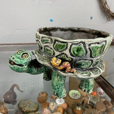 Folk Art Turtle Pottery Signed DABZ '03