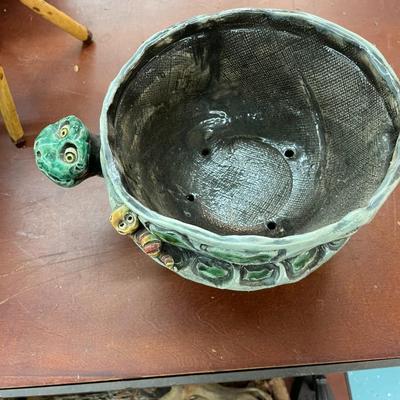 Folk Art Turtle Pottery Signed DABZ '03