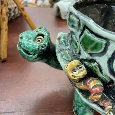 Folk Art Turtle Pottery Signed DABZ '03