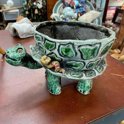 Folk Art Turtle Pottery Signed DABZ '03