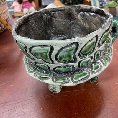 Folk Art Turtle Pottery Signed DABZ '03