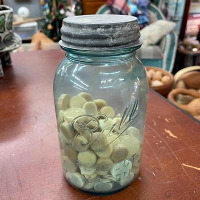 No. 13 Blue Ball Jar with Zinc Lid and Trinkets