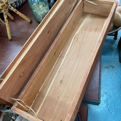 Folk Art Cedar Box with Lid and Leatherwork