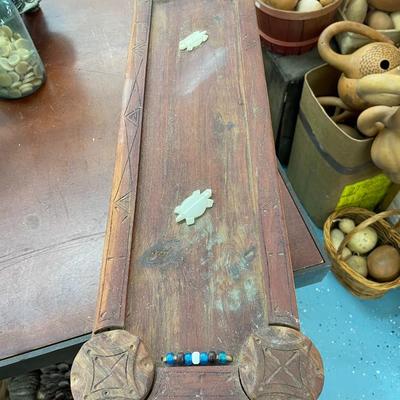 Folk Art Cedar Box with Lid and Leatherwork