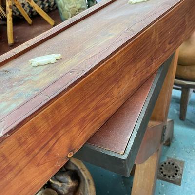Folk Art Cedar Box with Lid and Leatherwork