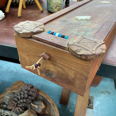Folk Art Cedar Box with Lid and Leatherwork