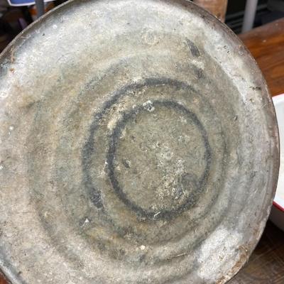 Galvenized Pail and Enamelware Bowl