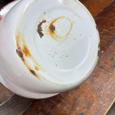Galvenized Pail and Enamelware Bowl
