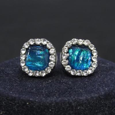 Costume Jewelry Faux Jewels Aqua Blue Art Deco Style Earrings