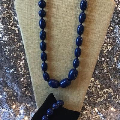 Blue Beaded Necklace with Bracelet