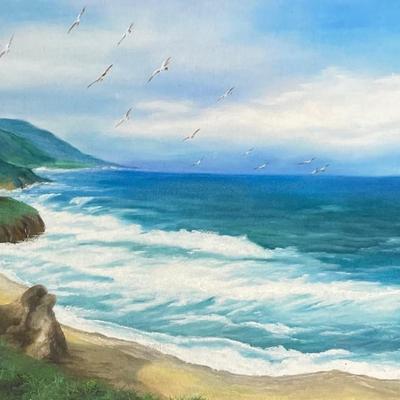 Obscure artist Seascape Unframed Oil Painting