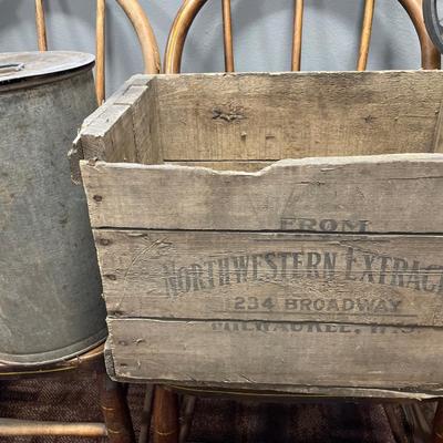 Vintage box & metal jug with handle