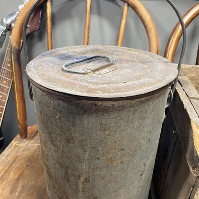 Vintage box & metal jug with handle