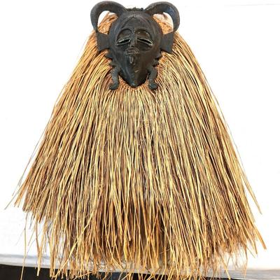 Lot #201  Ram Head Mask with Raffia - CONGO