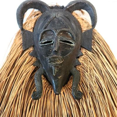 Lot #201  Ram Head Mask with Raffia - CONGO