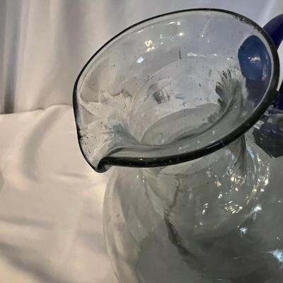 Modern Hand blown Glass Pitcher & Matching Stemmed Glasses (K-RG)