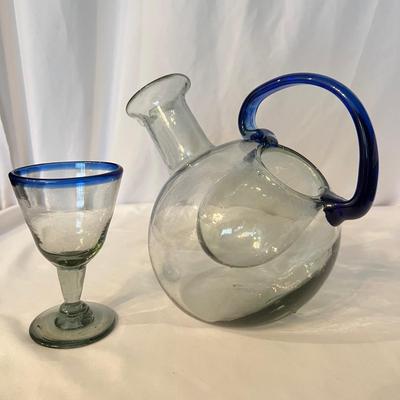 Modern Hand blown Glass Pitcher & Matching Stemmed Glasses (K-RG)