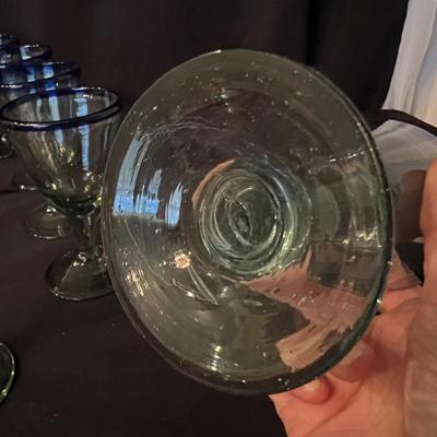 Modern Hand blown Glass Pitcher & Matching Stemmed Glasses (K-RG)