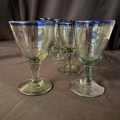 Modern Hand blown Glass Pitcher & Matching Stemmed Glasses (K-RG)
