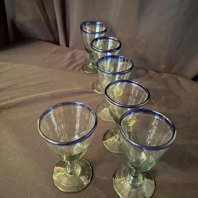 Modern Hand blown Glass Pitcher & Matching Stemmed Glasses (K-RG)