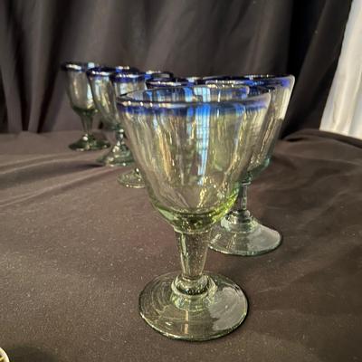 Modern Hand blown Glass Pitcher & Matching Stemmed Glasses (K-RG)