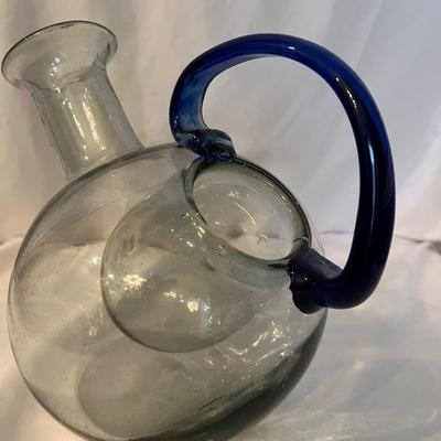 Modern Hand blown Glass Pitcher & Matching Stemmed Glasses (K-RG)